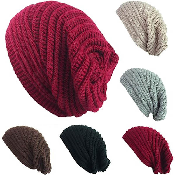 Jujube Röd Dam Kabel Mössa Mössa Slouchy Stickad Mössor Skalle Mössa
