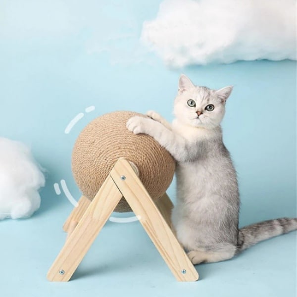 1 st klöskula med stativ för katt - 12 cm beige