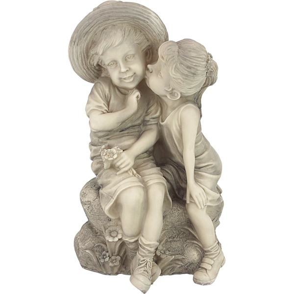 Lägre barn flicka och pojke trädgård dekor staty, 8,5*13*9cm, poly