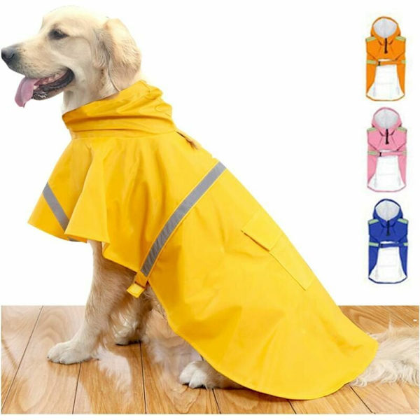 Regnfrakke til store hunde med refleksstriber