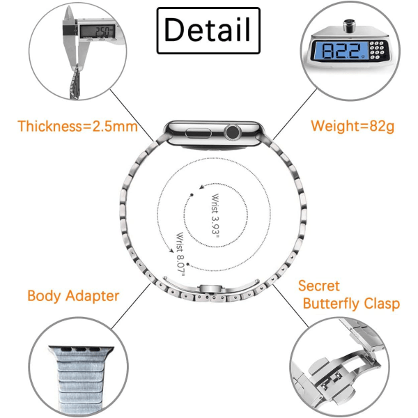 Metall rustfritt stål lenke stropp kompatibel med Apple iWatch Ser