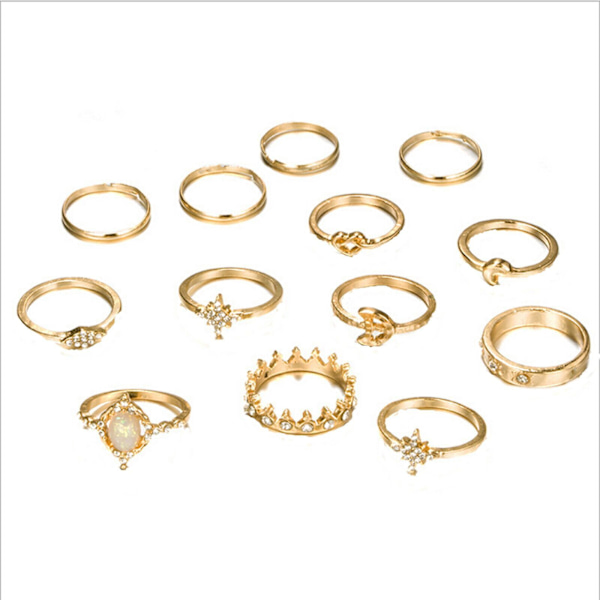 13 st kvinnliga ringar set knogring guld bohemiska ringar för flicka