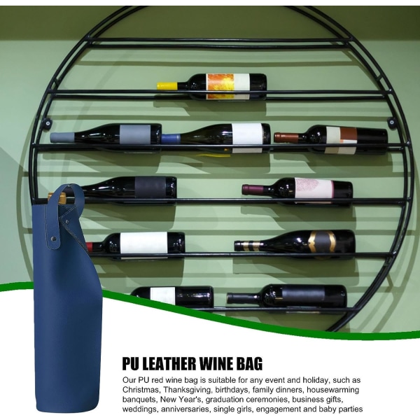 Blå Vintaske, PU Læder 750ml Enkelt Flaske Vintaske med Håndtag