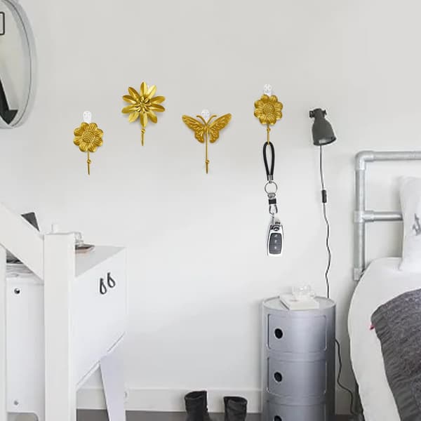 Gyldne vægkrog, 3 stk. blomster- og sommerfugleformede vægkrog,
