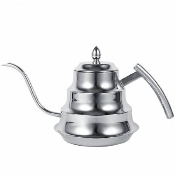 (Silver) Rostfritt Stål Svanhals Kaffe Kanna, Bambu Design, Dri