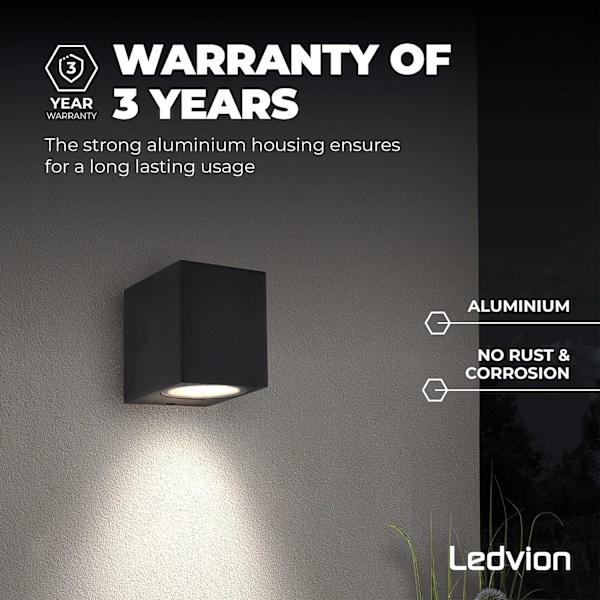 LED Udendørs Væglampe - Sort - Terning - Firkant - 1x GU10 Down - W