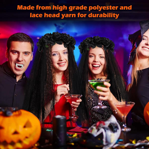 1 stk. Svart dag for de døde-hodebånd, Halloween gotisk hodeplagg Ro