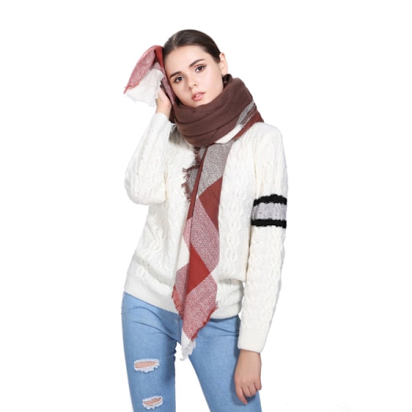 145 * 135CM Varm Sjal Kontrast Rutig Dam Kvadratisk Scarf -