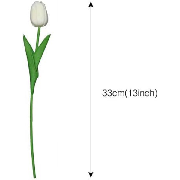 12 stk. Kunstige tulipaner i latex, kunstige blomster med ekte preg, hvite