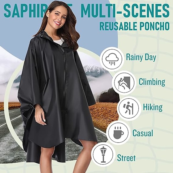 1 st Vuxen Poncho med Dragkedja Huva, Solid Färger, Regn Essential,