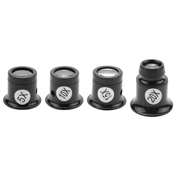 4 st set med förstoringsglas för urmakare, 5x, 10x, 15x, 20x