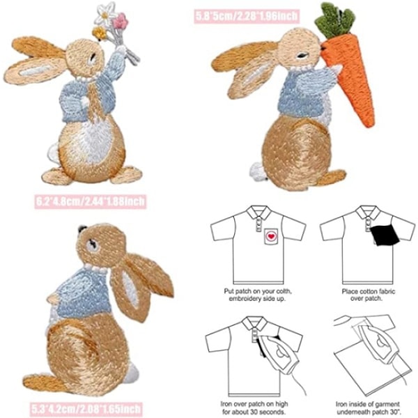 6-delad uppsättning sömmar, kaninapplikationer, broderier