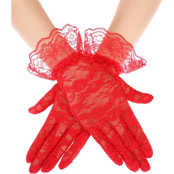 Red Floral Lace Gloves Brudehansker Elegante høflighetshansker