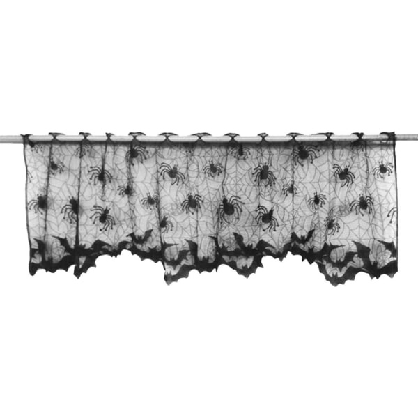 (Sort) Spider Web Bats Vindue Gardin Halloween Blonder Pejs M