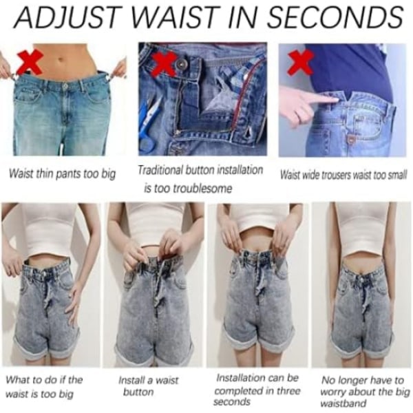 Avtakbare jeans-knapper 10-pakke Sølv Perfekt passform Knapp Sølv