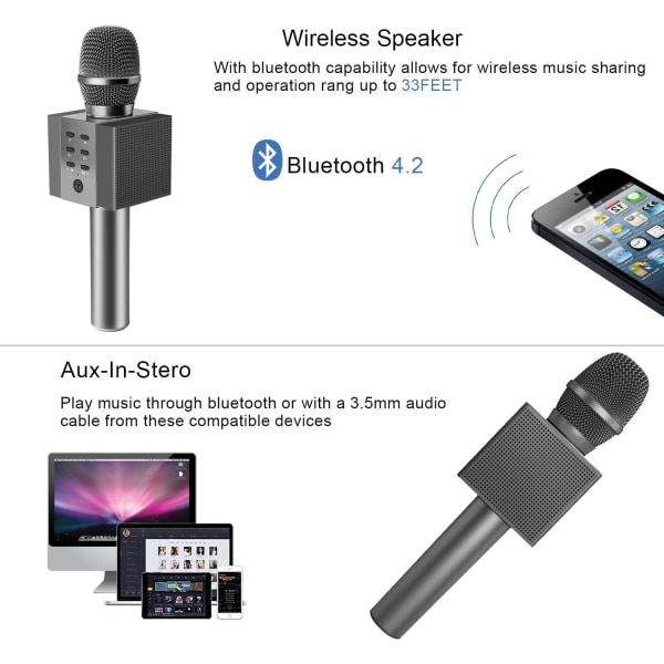Trådløs Bluetooth-karaokemikrofon, høyere volum 10W strøm, M