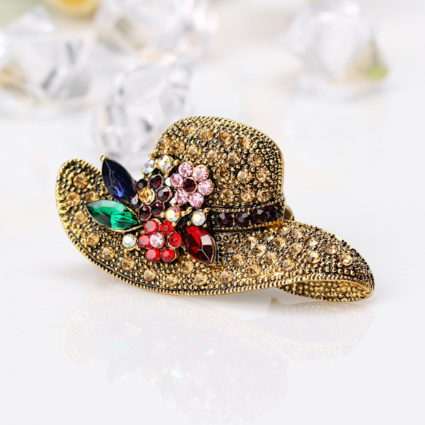 Fint nyt legering broche, solhat med diamanter antik guld broche,