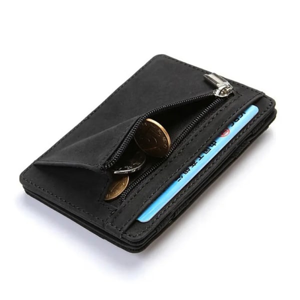 Blå, ultrafin magic miniplånbok i PU-läder för män, vägg med dragkedja