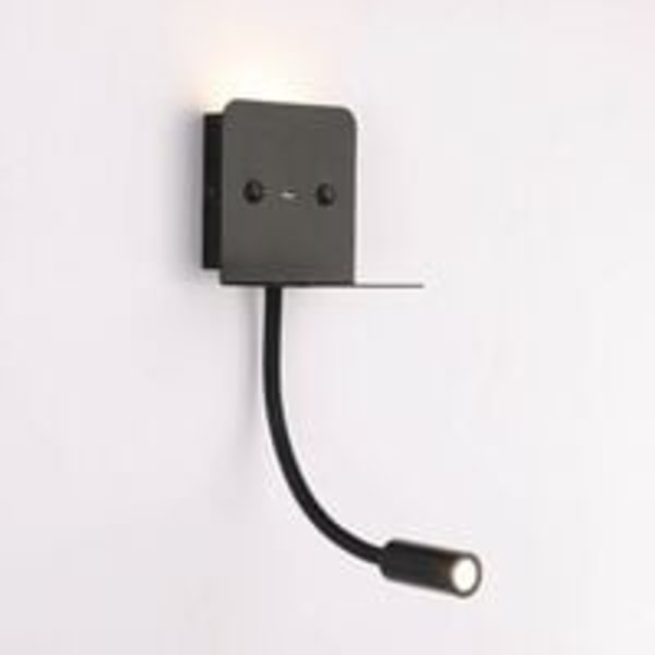 Væglampe + 3W LED-læselampe med USB-port Sort