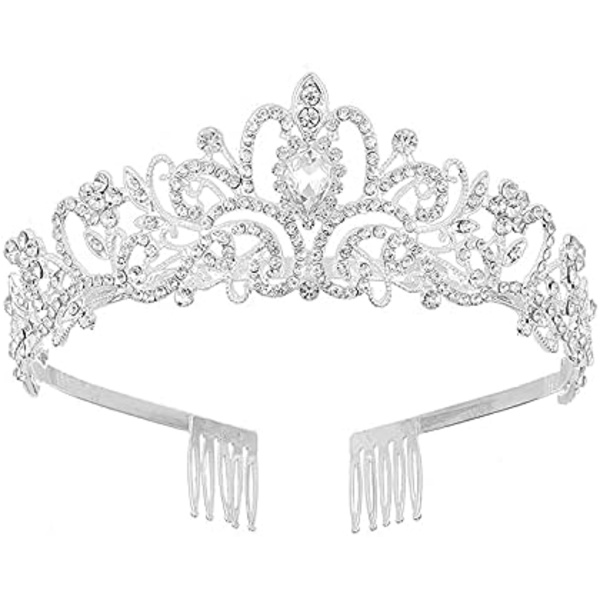 1 stk. Dame Princess Tiara med Kam Tiara Krystall Krone Rhineston