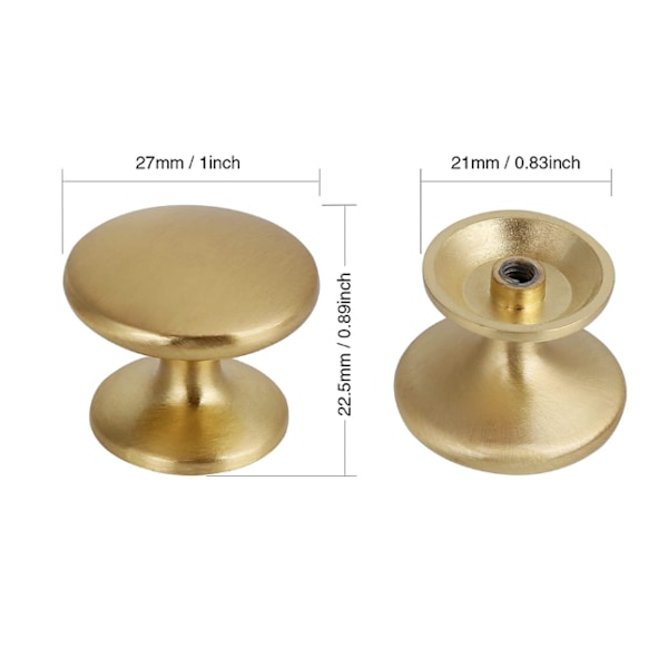 (12 stk, gull), 27mm, runde dørhåndtak skuffeknapper 27mm møbler