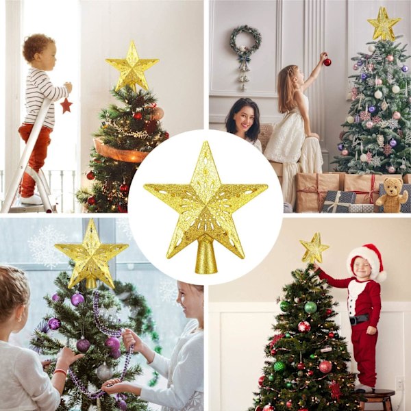 Stjerneformet juletræspynt med roterende LED-lys