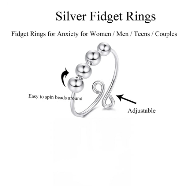 2 st justerbar anti-stressring med roterbara pärlor i platina