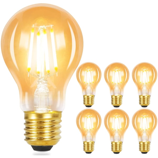 6 stk LED pære E27 vintage lampe - Edison Light Bulb 4W glødelampe