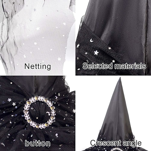 2 st Halloween häxhatt kostym cosplay hatt med snyggt nät Cr