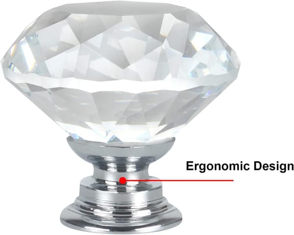 Et sæt med 10 stk. 25mm hvide diamantformede glasgreb til skabe