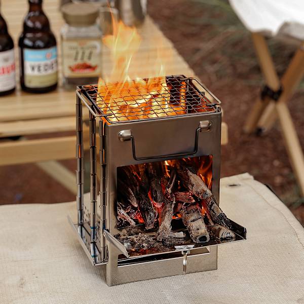 (145*140*210mm) Vedfyrt camping komfyr Foldable med gryteholder