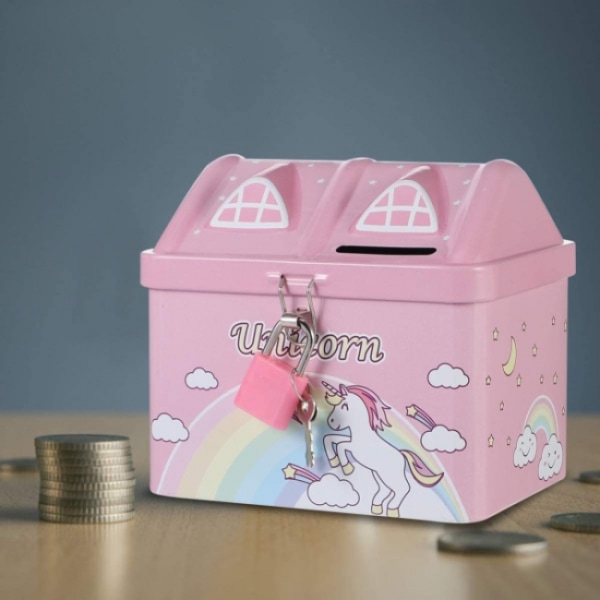 Enhörning spargris tecknad hus spargris sparbössa myntbox wit