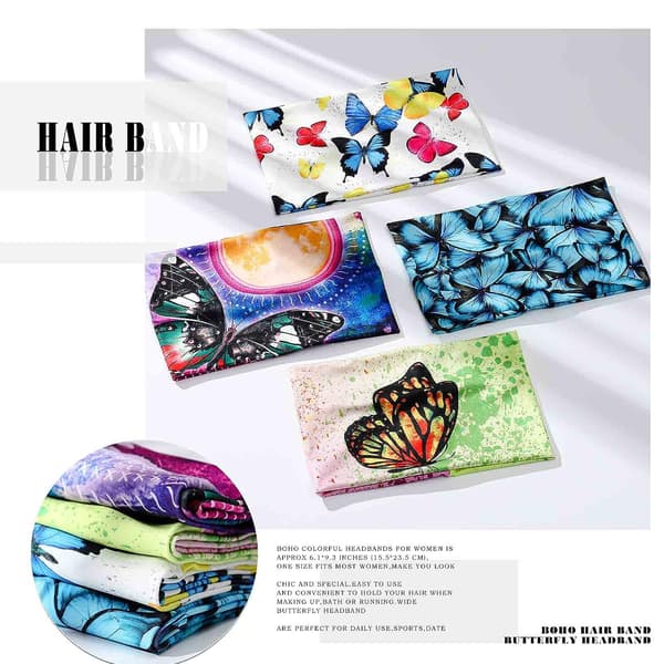 Bred Boho Hodebånd Hodebånd Sommerfugl Stretch Hårbånd Bandana