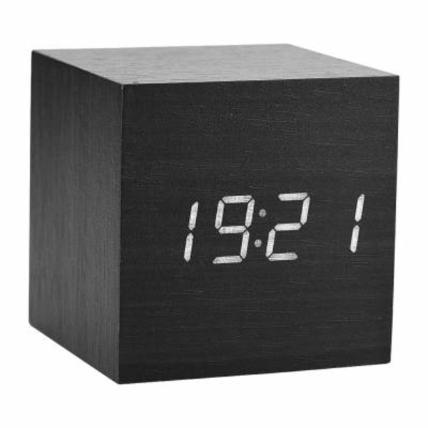 Svart 6x6x6cm, Trä Elektronisk Digital Väckarklocka, Bordsur