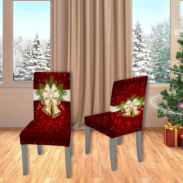4 stycken julstolar med elastiskt stolsöverdrag, lämpliga för jul