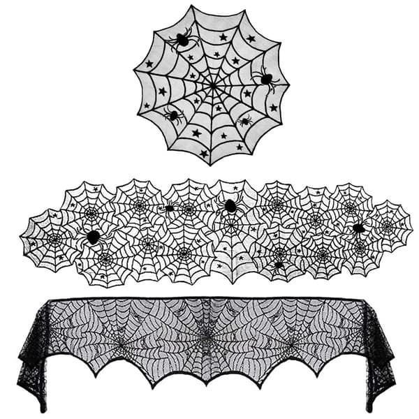 122*244cm Halloween-dekorationer, svart spets Halloween-spis S