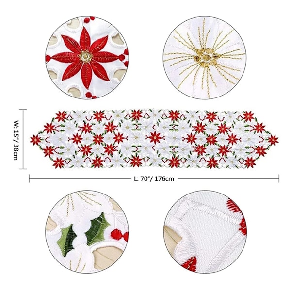 Deluxe broderad julbordslöpare Holly och Poinsettia Ch