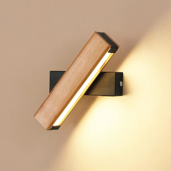 4W 400LM Indoor Wooden Wall Light 360° Rotatable, 3000K Warm Whit