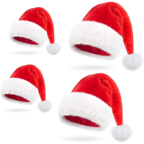 4 st Pompom Santa Hat, Vuxen Julhatt, Plysch Santa Hat, Röd San