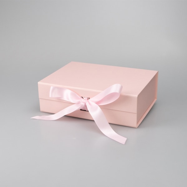 Rosa medelstor pappersask med band, magnetisk gif för presentförpackning för rosett