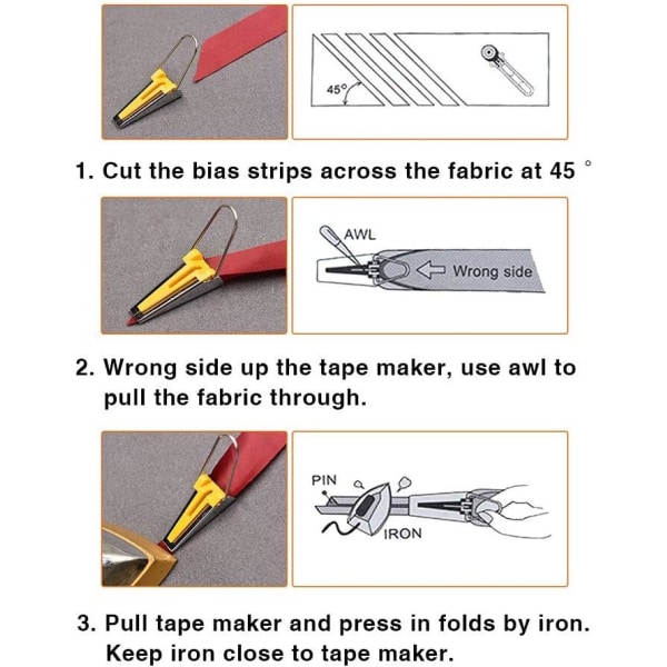 Bias Makers 4 storlekar sy Bias Tape med sy nålar & Presser F
