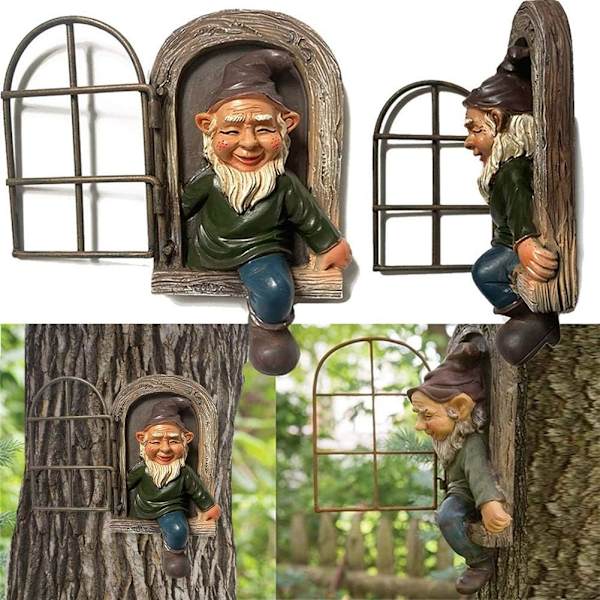 Elf Out the Door Tree Hugger, Polyresin Garden Gnome Statue,Whims