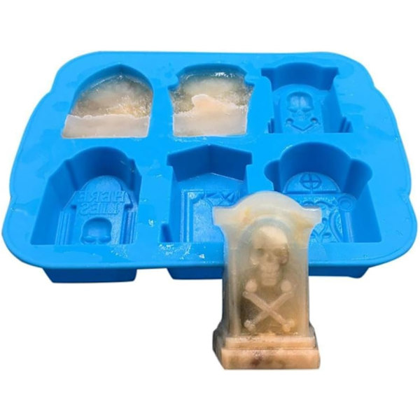 (1*6 Gravvårdskuber) (Blå) 3D Gravvård Isformar,  Silikon