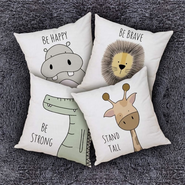 Cartoon Animal Pillow Covers Kids Pillowcase  Set of 4 Throw Pill