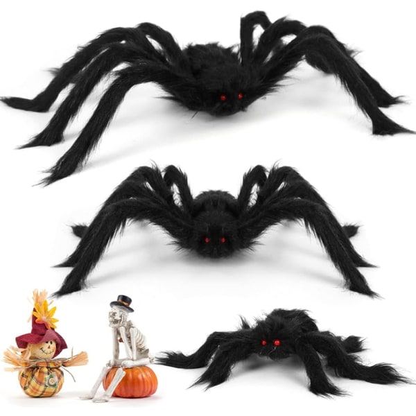 Halloween Edderkop, 3 stk. Kæmpe Uhyggelig Halloween Edderkop, 75cm, 60cm,