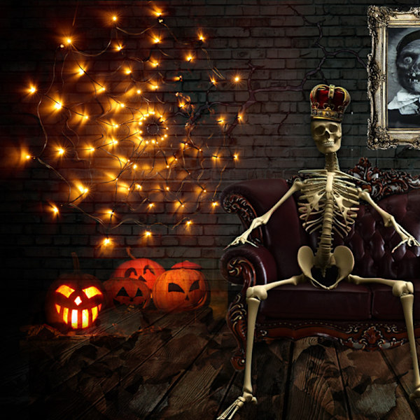 Spindelvävsljus Varmvitt (USB), Halloween Dekoration LED Spindel