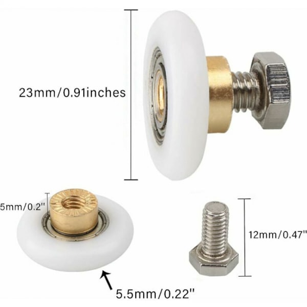 4 stk dusjdørhjul 23 mm, erstatningshjul for dusj