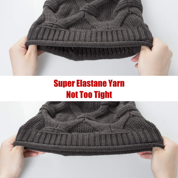 2 stk. Dame Vinterlue med Pompom, Varm Strikket Lue med Fleece
