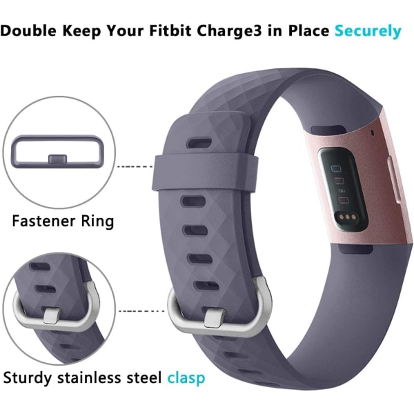 2-pakning med kompatible erstatningsreimer for Fitbit Charge 3/Fitbit C