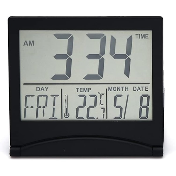 Silver Digital Väckarklocka Skrivbord Temperatur LCD-skärm（Svart）